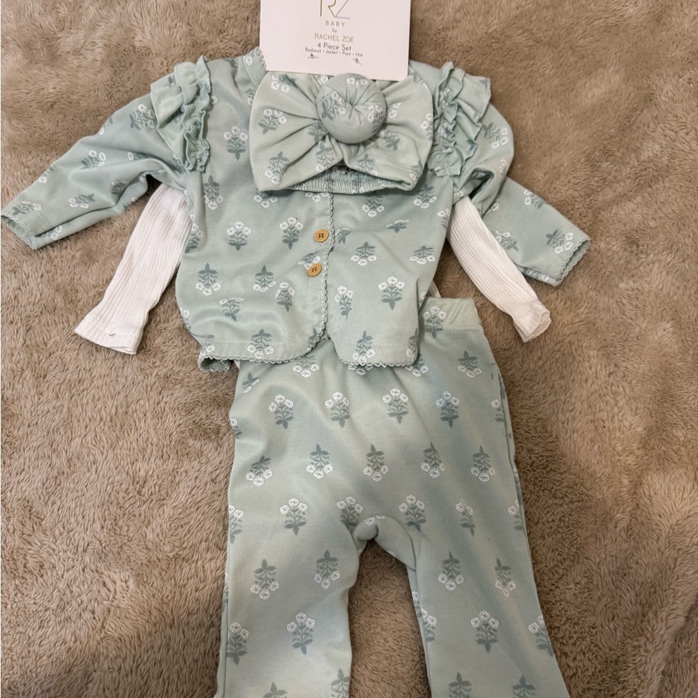 Mint Green Baby Outfit with Bow